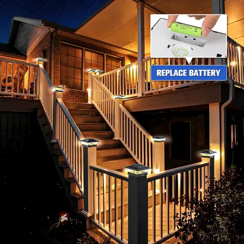 Vista 5 de VOLISUN Luces solares para exteriores de 4 x 4/6 x 6 pulgadas, de madera/vinilo, para patio, jardín, blanco cálido con 2 modos de iluminación