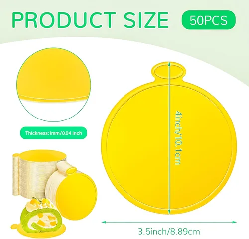 Vista 2 de MotBach 50 piezas de mini tablas de pastel, 8,9 cm, doradas, redondas, base circular de cartón para pastel, mini tabla circular de postre, pequeñas
