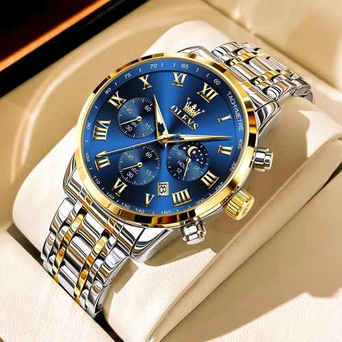 Vista 8 de OLEVS Reloj cronógrafo de acero inoxidable para hombre, con números romanos, fecha, analógico, de cuarzo, para hombre, multifuncional, a la moda