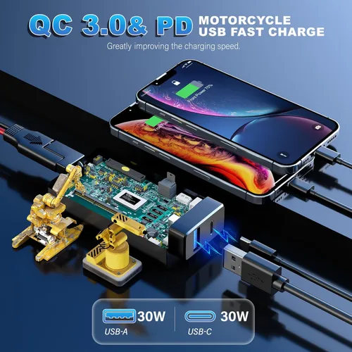 Vista 2 de YONHAN Cargador de teléfono USB para motocicleta de 4.8 A, adaptador SAE a USB con voltímetro e interruptor de encendido/apagado, carga rápida