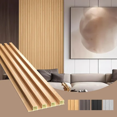 Vista 23 de OUZUGIE WPC Paneles de Pared de Listones Acústicos, Paquete de 8 de 96 x 6 Pulgadas Paneles de Pared 3D para Decoración de Pared Interior, Sala