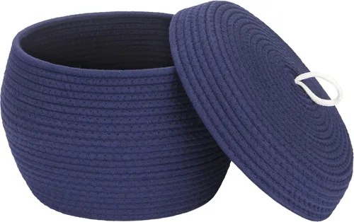 Vista 48 de Sea Team Cesta de almacenamiento redonda de cuerda de algodón con tapa, contenedor de almacenamiento tejido decorativo, cesto, maceta, caddy