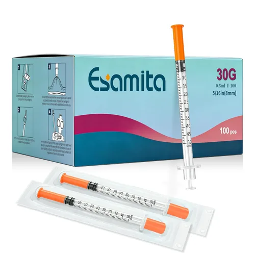 Vista 14 de Jeringas de insulina, 0.0 fl oz, 30G, 1/2" (12.7 mm) con aguja, U-100, envasadas individualmente, paquete de 100
