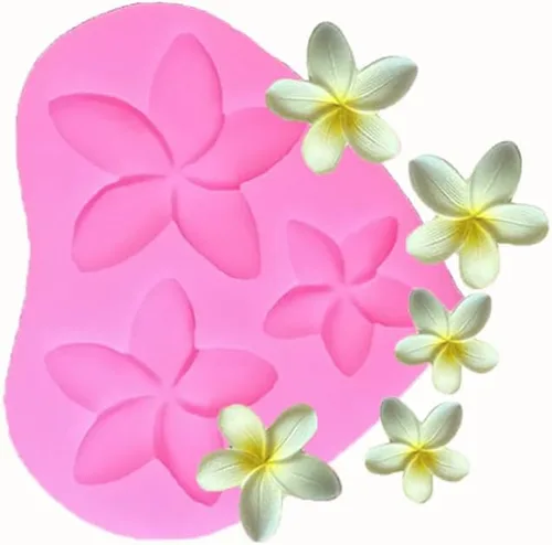 Vista 5 de 4 moldes de silicona Frangipani Plumeria Floral Hibiscus Flower para bricolaje Fondant Candy Making Herramientas Molde de Chocolate Postres Arcilla