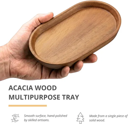 Vista 2 de Vandroop Mini bandeja de madera para servir para fiestas, bandeja de mesa de té y café, pequeño plato ovalado de madera para frutas y aperitivos