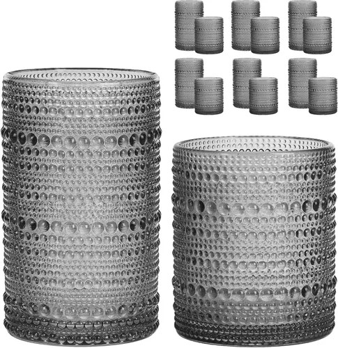 Vista 13 de Moretoes Hobnail - Juego de 6 vasos altos de 12 onzas y vasos de cóctel de 10 onzas, vasos de vidrio boho transparentes en relieve, juego