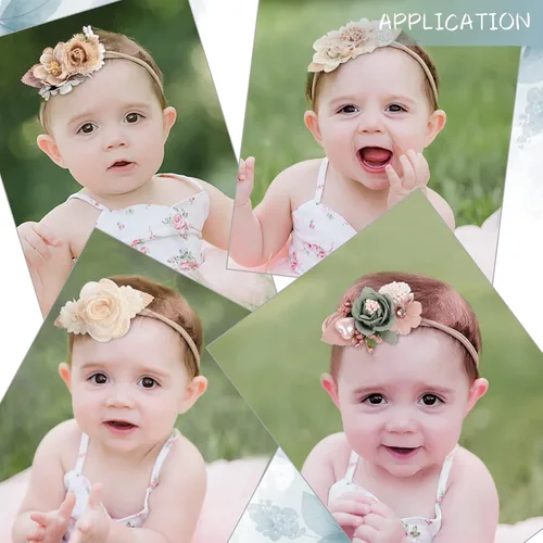 Vista 3 de 6 diademas de nailon con flores para bebé, lazo hecho a mano para recién nacido (multicolor-2, L)