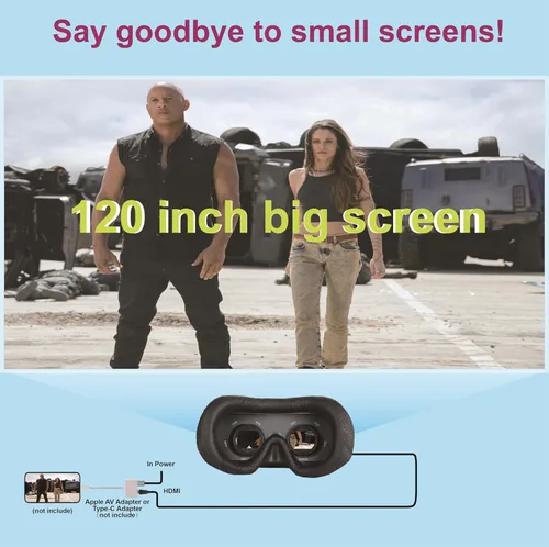 Vista 3 de Cine personal de película 3D, entrada HDMI, conecte a varios dispositivos de fuente de señal multimedia. Batería incorporada, no VR/AR, gafas HDMI