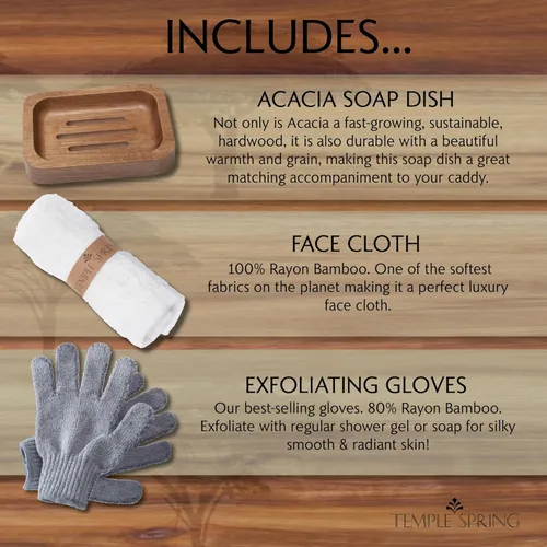 Vista 4 de Bandeja de bañera de madera Temple Spring, accesorios de baño de acacia, bandeja de baño para tina, elementos esenciales para spa en casa, tablero