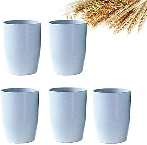 Vista 10 de Paquete de 5 vasos de paja de trigo irrompible reutilizable para beber saludable (12 onzas), color beige