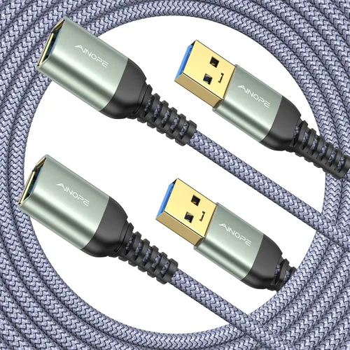 Vista 11 de AINOPE - Pack de 2 cables de extensión USB de alta velocidad USB 3.0, tipo A, macho a hembra. Cable de extensión de material trenzado resistente