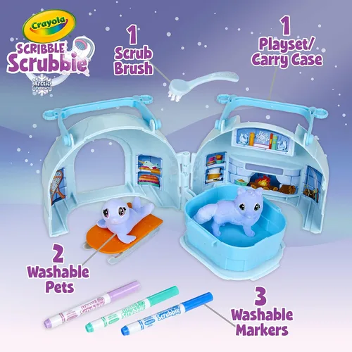 Vista 5 de Scribble Scrubbie Pets Iglú Ártico, mascotas que cambian de color y estuche de almacenamiento, regalo para niñas y niños