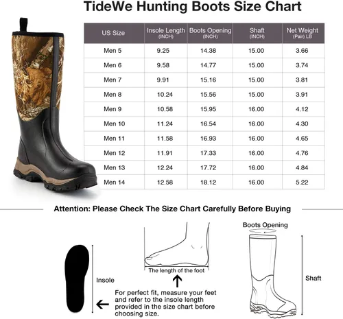 Vista 5 de TIDEWE Hunting Boot for Men, Insulated Waterproof Durable 16" Men's Hunting Boot, 6mm Neoprene and Rubber Outdoor Boot Realtree Edge Camo