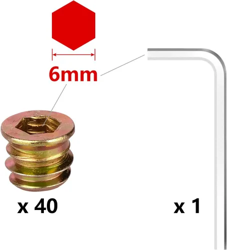 Vista 5 de Anwenk - Paquete de tornillos para muebles, 40 unidades, de 1/4 pulgadas -20 x 15 mm, tornillo de tuerca, roscado, para muebles de madera