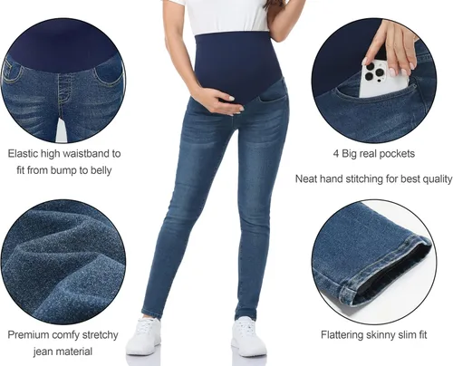 Vista 2 de POSHGLAM Jeans de maternidad para mujer, cómodos pantalones de mezclilla ajustados y elásticos para embarazo