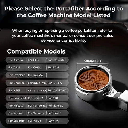 Vista 2 de IKAPE Portafiltro desnudo sin fondo de 2.283 in, portafiltro de café con mango de aleación de aluminio, 2 orejas para E61, ECM, Rocket, Sanremo