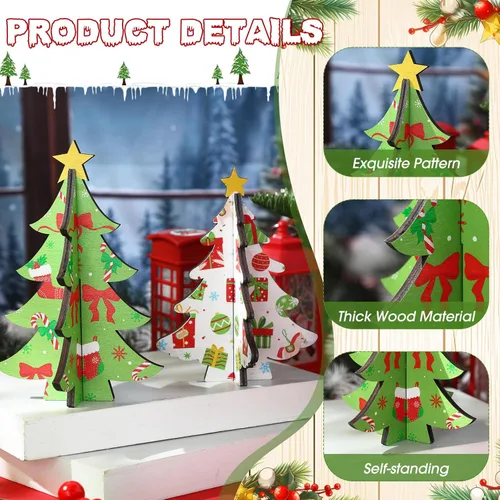 Vista 4 de Bucherry 5 piezas de árboles de Navidad de madera, decoraciones de mesa, árboles de Navidad rústicos 3D, centros de mesa de Navidad, letreros