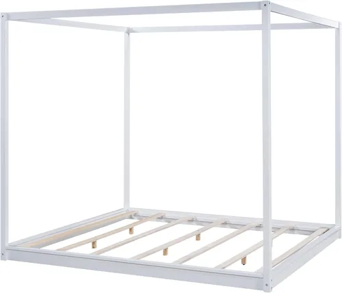 Vista 8 de Harper & Bright Designs Cama King con dosel de madera con 4 paneles de póster, marco de cama King con soporte de listones de madera maciza, cama