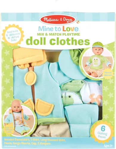 Vista 6 de Melissa & Doug Mine to Love Ropa de muñeca para jugar y combinar, para muñecas unisex de 12"-18" (6 piezas)