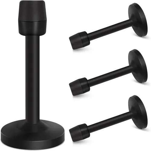 Vista 12 de Tope de puerta, tope de puerta de montaje en pared de 4 pulgadas con punta de goma amortiguadora de sonido, tope de puerta rígido sólido, acero Negro