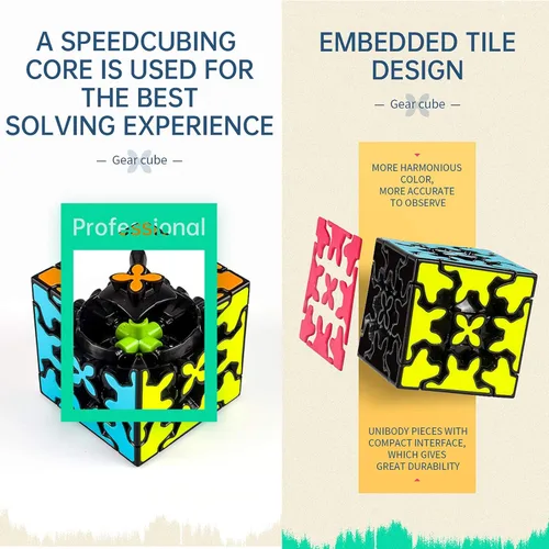 Vista 4 de Cubo de engranajes 3x3 con estructura de engranajes tridimensional, diseño de azulejos incrustados, cubo mágico 3x3x3, rompecabezas y juguetes