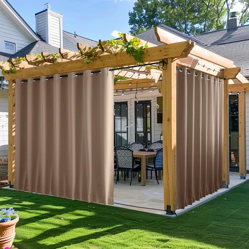 Vista 51 de NICETOWN - Cortinas opacas, impermeables, ojales resistentes al viento, pestaña trasera en la parte superior e inferior, bloqueo solar y cuerda