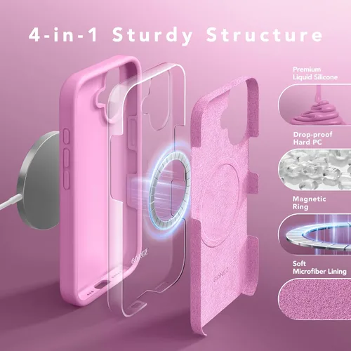 Vista 489 de GONEZ Funda magnética para iPhone 14, compatible con Magsafe, con protector de pantalla + protector de cámara, forro de microfibra antiarañazos