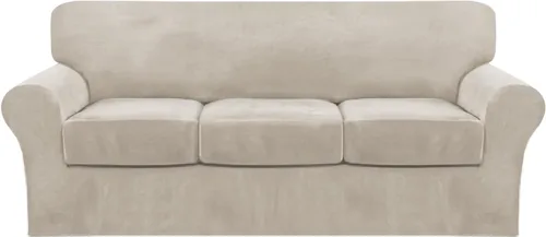 Vista 46 de FantasDecor Fundas de terciopelo para sofá de 2 piezas para sala, con cojín individual, protector elástico de muebles para mascotas, lavable a Negro