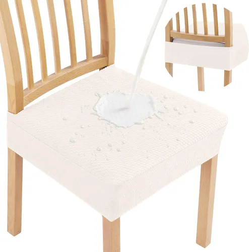 Vista 23 de Smiry Juego de 4 fundas de asiento impermeables para sillas de comedor, tela jacquard elástica, extraíble y lavable, fundas protectoras de asiento