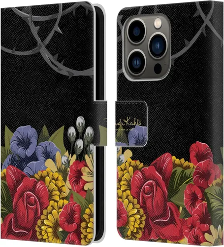 Vista 24 de Head Case Designs Funda con licencia oficial de Frida Kahlo Portrait Red Florals - Funda de piel tipo cartera compatible con Apple iPhone 14 Pro