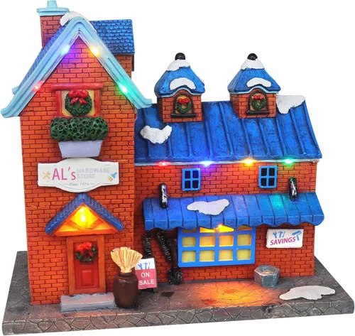 Vista 9 de Christmas Village - Estación de bomberos animada, edificio coleccionable de aldea musical de nieve preiluminada, complemento perfecto para tus