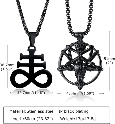 Vista 5 de Collar de Satán con dije de cabeza de cabra baphomet, collar de iglesia de Satanás, sello de baphomet, cabra satánica de Mendes, cabeza de cabra