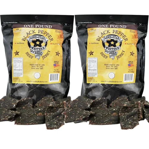 Vista 9 de Lone Star Black Pepper Beef Jerky - Bolsa resellable de 1 libra - Sabor artesanal ahumado de nogal - Bocadillo de carne saludable con alto contenido