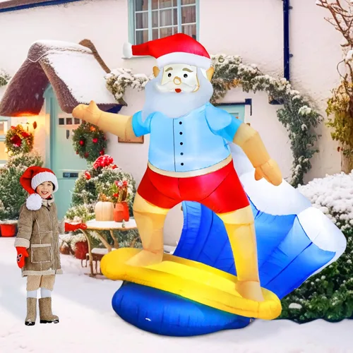 Vista 7 de Inflables de Navidad de 6 pies para decoración al aire libre, Papá Noel inflable con luces LED, decoraciones de patio inflables de Navidad