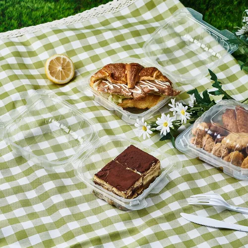 Vista 6 de FULING 100 unidades de contenedores desechables de plástico transparente con bisagras para llevar alimentos, 15 cm de ancho, envases desechables