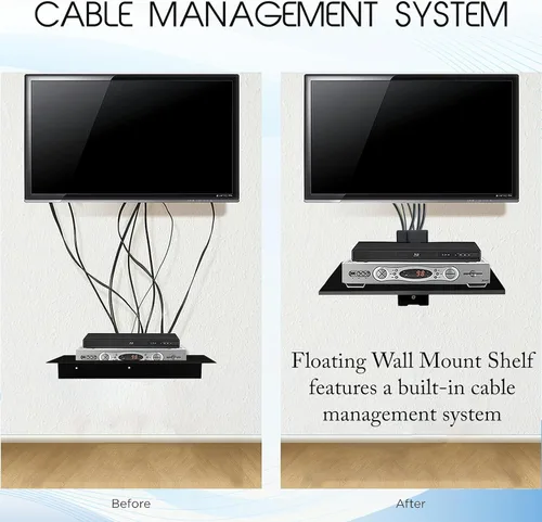 Vista 5 de FEBTECH - Estante flotante para proyector - Estantes centrales de entretenimiento de pared - Estantes flotantes para TV, reproductores de DVD