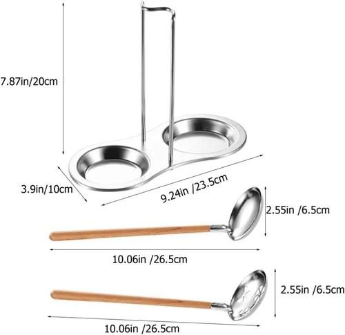 Vista 2 de UPKOCH Juego de cucharones para ollas calientes: cucharas ranuradas con soporte para cucharas de acero inoxidable, mango largo, cuchara caliente