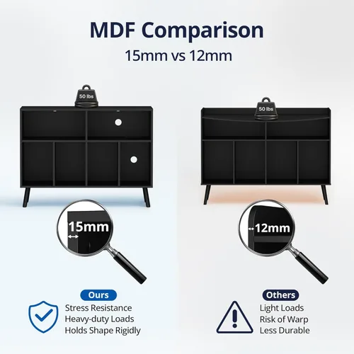 Vista 5 de Cozy Castle - Soporte para tocadiscos con gabinete de almacenamiento de vinilo, mesa para tocadiscos de madera con estante abierto, organizador