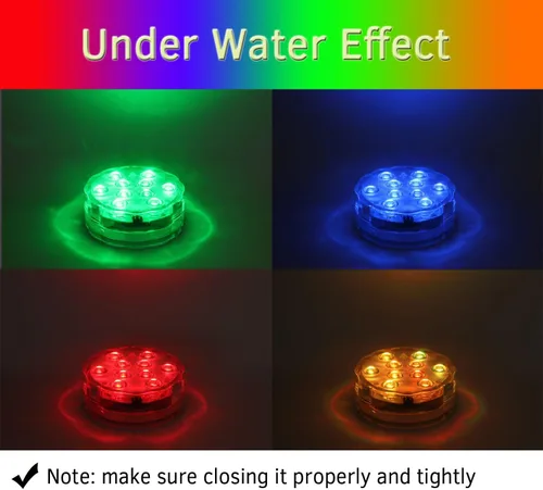 Vista 5 de Luces LED sumergibles con control remoto, luz RGB multicolor cambiante impermeable para piscina, base de jarrón, spa, acuario, estanque, bañera