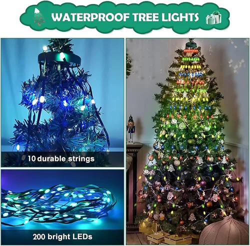 Vista 6 de Luces de cadena para árbol de Navidad con control de aplicación inteligente Ring, 200 LED con sincronización de música, cambio