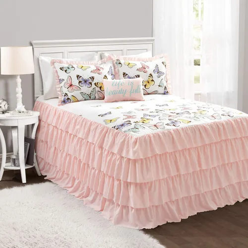 Vista 9 de Lush Decor Flutter Butterfly - Juego de edredón de 2 piezas, bonito cubrecama acolchado, lila, tamaño individual