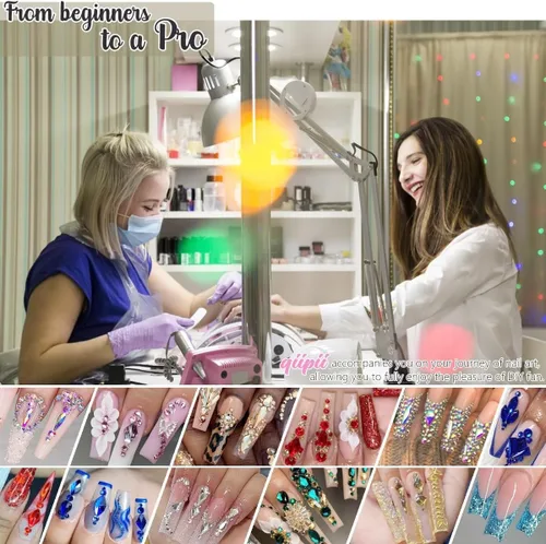 Vista 5 de Diamantes de imitación negros para uñas, 120 formas múltiples con parte trasera plana, gemas de cristales negros azabache + SS10 SS16 cuentas