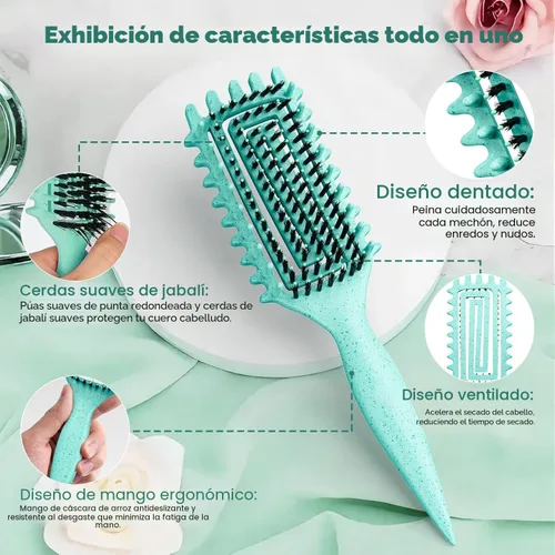 Vista 2 de Cepillo definidor de rizos, cepillo rizado con engranaje lateral para peinar, dar forma y peinar el rebote rizado, cepillo ligero para dulces
