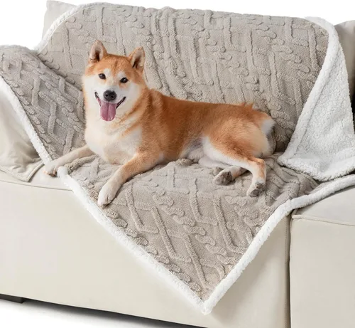 Vista 13 de Bedsure - Mantas impermeables para perros medianos - Manta para mascotas para protector de sofá lavable, manta de felpa jacquard coral premium