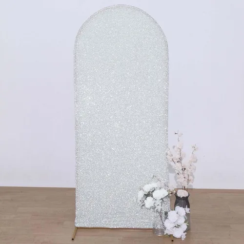 Vista 14 de Efavormart - Marco de fondo redondo de elastano dorado antiguo brillante de 5 pies, cubierta metálica brillante para arco de boda de 2 lados
