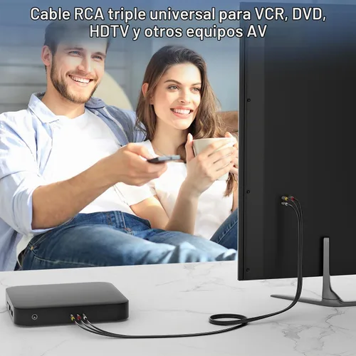 Vista 3 de J&D Cable RCA de audio y video, 3 RCA macho a macho, chapado en oro, cable AV estéreo de 3 pies, compatible con decodificador, altavoz