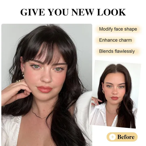 Vista 2 de BOGSEA Flequillo con clip de cabello humano real, clip de cabello con sienes, extensión de cabello con flequillo para mujeres de aspecto natural