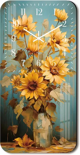 Vista 9 de Relojes de pared vintage de madera para sala de estar, reloj de pared de girasol de 12 pulgadas, funciona con pilas, relojes florales de granja Azul
