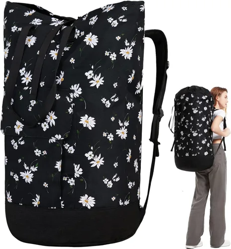 Vista 12 de Bolsa de lavandería para universidad, mochila de lavandería resistente de 115L con correas de hombro, bolsa grande para ropa sucia para dormitorio