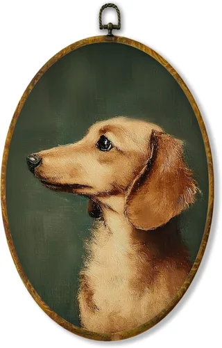 Vista 25 de Hiuwevt Decoración de pared ovalada rústica para el día de la lavandería, impresiones de lienzo retro con marco de perro de campo, decoración